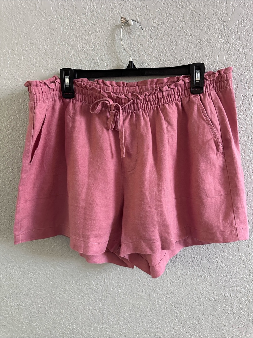 Garnet Hill Coastal European Linen Shorts Pink Size 16 Drawstring Pull On